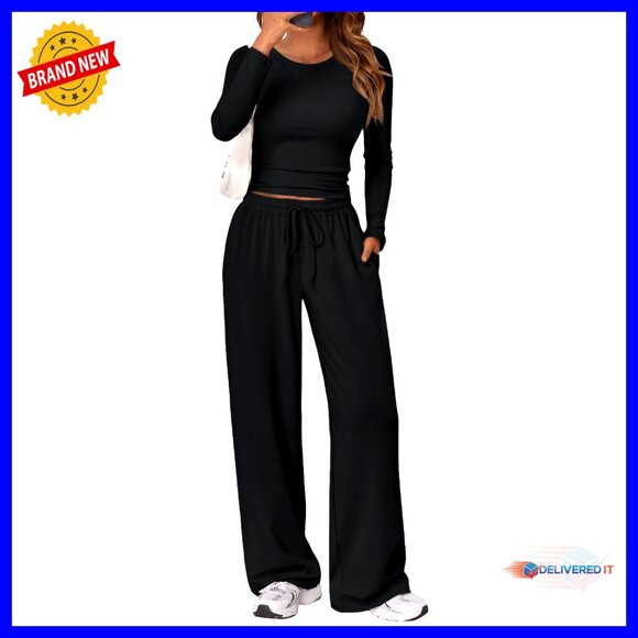 Long Sleeve Side Ruching Top Wide Leg Drawstring Pants Lounge Set